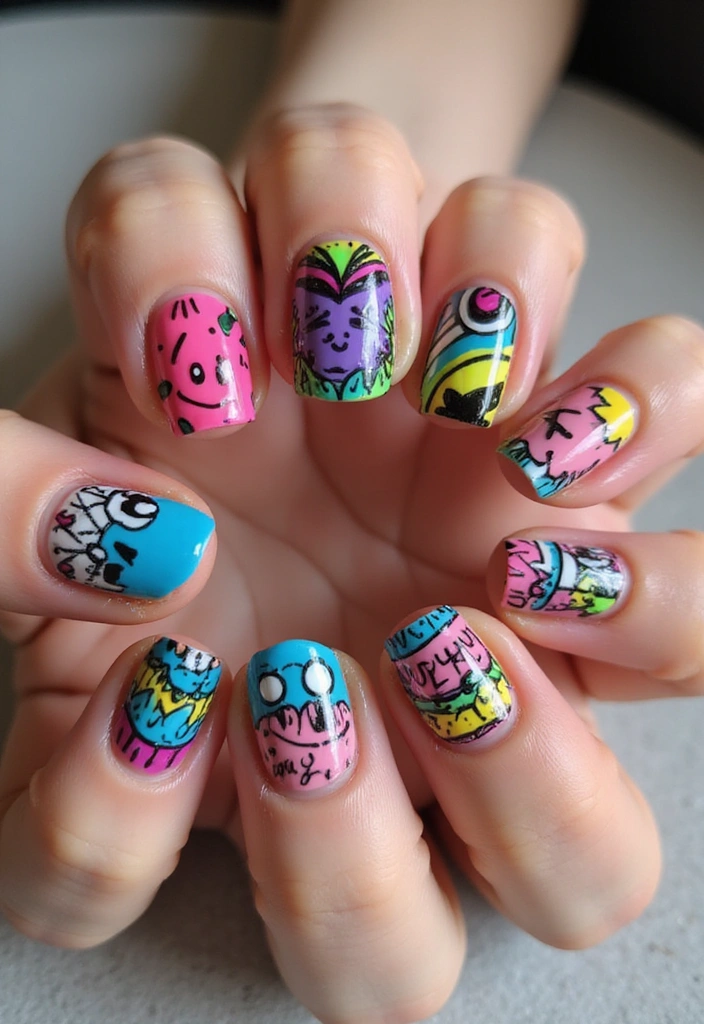 25 Nail Salon Inspirations That Will Make You Want to Book Your Next Appointment ASAP! - 16. Neon Doodles