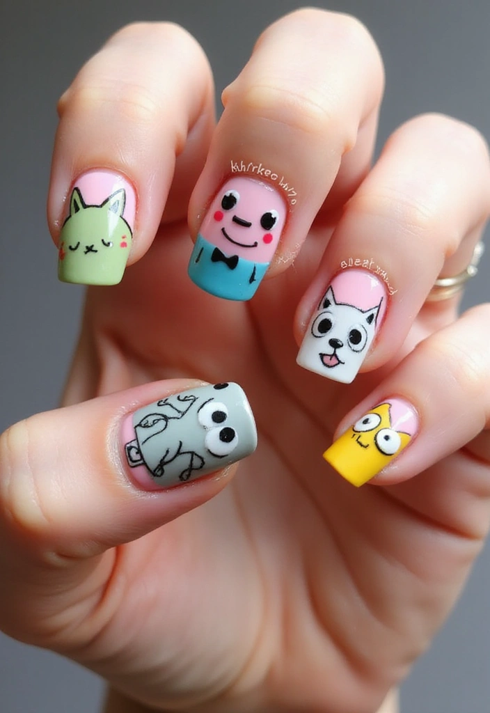 25 Nail Salon Inspirations That Will Make You Want to Book Your Next Appointment ASAP! - 25. Whimsical Cartoon Characters
